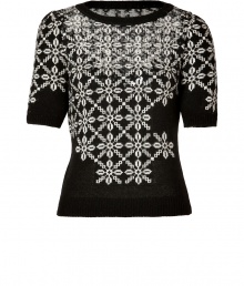 A contemporary take on ski-chic, Moschino C&Cs sequined knit top is a sweet choice perfect for giving your look that impossibly feminine feel - Rounded neckline, elbow-length sleeves, clear sequined top, ribbed trim - Fitted - Wear with everything from tees and leather leggings to pencil skirts and heels