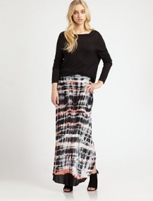 Modern style and superior comfort join together in this trendy design. Fold-over waist with side ruchingAllover tie-dyed pattern in contrasting tonesA-lineBack fold-over slitAsymmetrical hemAbout 38 from natural waist90% micro modal/10% silkHand washMade in USAModel shown is 5'9 (176cm) wearing US size Small. Modern style and superior comfort join together in this trendy design. Fold-over waist with side ruchingAllover tie-dyed pattern in contrasting tonesA-lineBack fold-over slitAsymmetrical hemAbout 38 from natural waist90% micro modal/10% silkHand washMade in USAModel shown is 5'9 (176cm) wearing US size Small.