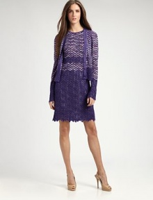 A signature zig-zag knit in an ombre-inspired pattern, enhanced with a subtle metallic sheen.V necklineButton frontLong sleevesScalloped hem and cuffsAbout 21 from shoulder to hem72% rayon/18% cupro/10% polyesterDry cleanMade in Italy of imported fabricModel shown is 5'11 (180cm) wearing US size 4. A signature zig-zag knit in an ombre-inspired pattern, enhanced with a subtle metallic sheen.V necklineButton frontLong sleevesScalloped hem and cuffsAbout 21 from shoulder to hem72% rayon/18% cupro/10% polyesterDry cleanMade in Italy of imported fabricModel shown is 5'11 (180cm) wearing US size 4.
