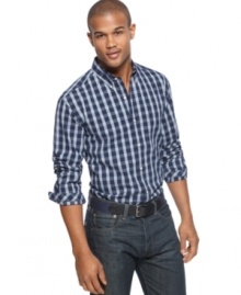 Crafted in a crisp classic plaid, this shirt from Club Room is soon to become a wardrobe must-have. Crafted in a crisp classic plaid, this shirt from Club Room is soon to become a wardrobe must-have.