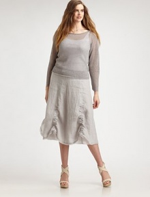 Take a spin in this lightweight linen skirt for a beyond-stylish look. The A-line silhouette is perfectly flattering for the curvy figure.A-line designSide zipperPull cordsAbout 30 longLinenDry cleanImported of Italian fabric