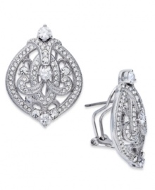 The perfect accent piece. Eliot Danori's Splendor earrings feature a Victorian-inspired design with crystal and cubic zirconia accents (1/3 ct. t.w.). Omega Clip backing set in rhodium-plated mixed metal. Approximate drop: 1 inch. The perfect accent piece. Eliot Danori's Splendor earrings feature a Victorian-inspired design with crystal and cubic zirconia accents (1/3 ct. t.w.). Omega Clip backing set in rhodium-plated mixed metal. Approximate drop: 1 inch.