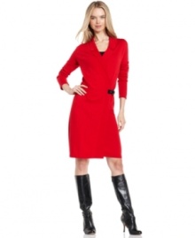 Rendered from a super-soft fabric blend, Fever's wrap sweater dress offers a body-skimming fit and luxurious feel.