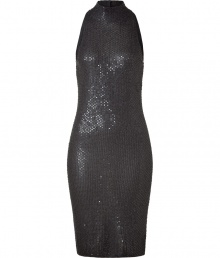 Sequin covered cashmere, this ultra-luxe dress from Donna Karan will get you noticed while keeping you comfortable - High neck, sleeveless, figure-hugging fit, back keyhole opening with button - Style with sky-high platform pumps and a statement clutch