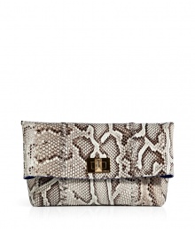 Laced seams and luxe python make this Emilio Pucci clutch a sure-fire statement-maker - Fold-over style, front flap with logo turn-lock closure, inside zippered back wall pocket - Pair with leather leggings, an oversized blouse, and platforms Laced seams and luxe python make this Emilio Pucci clutch a sure-fire statement-maker - Fold-over style, front flap with logo turn-lock closure, inside zippered back wall pocket - Pair with leather leggings, an oversized blouse, and platforms