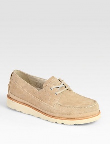 Crafted with boat-shoe inspired styling, this casual lace-up design is highlighted by contrast rubber sole and stitching.Suede upperLeather liningPadded insoleRubber soleImported Crafted with boat-shoe inspired styling, this casual lace-up design is highlighted by contrast rubber sole and stitching.Suede upperLeather liningPadded insoleRubber soleImported
