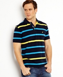 Smooth out your style with the refined look of this pique striped polo shirt from Nautica. Smooth out your style with the refined look of this pique striped polo shirt from Nautica.