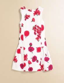 A bright, floral print with a full skirt and back buttons. Square neckSleevelessBack button closureDrop waistlineGathered skirtWide hemCottonDry cleanMade in USA of Italian fabricsAdditional InformationKid's Apparel Size Guide A bright, floral print with a full skirt and back buttons. Square neckSleevelessBack button closureDrop waistlineGathered skirtWide hemCottonDry cleanMade in USA of Italian fabricsAdditional InformationKid's Apparel Size Guide