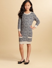 Add a little wildlife to her wardrobe with this soft and warm animal print knit.Crewneck pulloverButton details at one shoulderThree-quarter sleevesFront pocketsSolid rib-knit trimBanded bottomWool/Nylon/ModalDry cleanImported Add a little wildlife to her wardrobe with this soft and warm animal print knit.Crewneck pulloverButton details at one shoulderThree-quarter sleevesFront pocketsSolid rib-knit trimBanded bottomWool/Nylon/ModalDry cleanImported