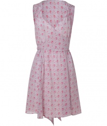 - Trendy, sleeveless dress in fine gray silk- Highlighted waist with wrap belt that ties at back - Flirty cut with wide skirt, decorative pleats and gathered shoulders- Delicate red and orange print in design with plenty of movement - Dream dress for daytime party - Style with wedge sandals - Trendy, sleeveless dress in fine gray silk- Highlighted waist with wrap belt that ties at back - Flirty cut with wide skirt, decorative pleats and gathered shoulders- Delicate red and orange print in design with plenty of movement - Dream dress for daytime party - Style with wedge sandals
