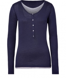An essential basic in super soft cotton-cashmere, Majestics double layer henley is a must for your layered looks - Scooped neckline, button closures, long sleeves - Classic slim fit - Pair with favorite skinnies and chunky biker boots An essential basic in super soft cotton-cashmere, Majestics double layer henley is a must for your layered looks - Scooped neckline, button closures, long sleeves - Classic slim fit - Pair with favorite skinnies and chunky biker boots