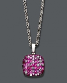 Polish your look in pretty pink hues. Balissima by Effy Collection pendant features a square design that highlights dozens of round-cut rubies (1-5/8 ct. t.w.) and pink sapphires (1-5/8 ct. t.w.). Setting and chain crafted in sterling silver. Approximate length: 18 inches. Approximate drop: 1/2 inch. Polish your look in pretty pink hues. Balissima by Effy Collection pendant features a square design that highlights dozens of round-cut rubies (1-5/8 ct. t.w.) and pink sapphires (1-5/8 ct. t.w.). Setting and chain crafted in sterling silver. Approximate length: 18 inches. Approximate drop: 1/2 inch.