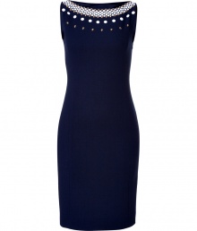 Inject an edge of modern elegance into your outfit with Moschinos ultra contemporary dot studded sheath - Boat-neckline with dot embellished trim, elasticized back with peplum, hidden side zip - Tailored silhouette - Wear with ladylike peep-toes and a statement clutch Inject an edge of modern elegance into your outfit with Moschinos ultra contemporary dot studded sheath - Boat-neckline with dot embellished trim, elasticized back with peplum, hidden side zip - Tailored silhouette - Wear with ladylike peep-toes and a statement clutch