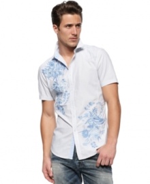 get a fresh take on short-sleeved wovens with this detailed button-front shirt from INC International Concepts. get a fresh take on short-sleeved wovens with this detailed button-front shirt from INC International Concepts.