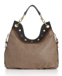 Featuring a deeply contoured top embellished with contrast trim, alternating rivets and a decorative zip, Olivia + Joy's Pinnacle purse reaches for the heights of style. Featuring a deeply contoured top embellished with contrast trim, alternating rivets and a decorative zip, Olivia + Joy's Pinnacle purse reaches for the heights of style.