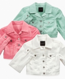 Top it off. Turn her cute outfit into one fit for a fashionista with this adorable denim jacket from Jessica Simpson. Top it off. Turn her cute outfit into one fit for a fashionista with this adorable denim jacket from Jessica Simpson.