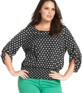 Look darling in polka-dots with MICHAEL Michael Kors' plus size top, finished by a smocked hem.