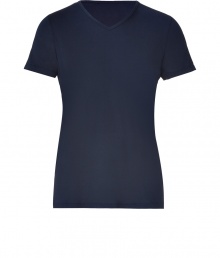 Stylish t-shirt in fine, pure navy blue cotton - Supremely soft, lightweight material ideal for summer layering - V-neck and short sleeves - Slimmer cut tapers gently through waist - An indispensable basic in any wardrobe, easily dressed up or down - Wear solo or layer beneath a blazer or cardigan and pair with jeans, chinos, shorts or linen trousers Stylish t-shirt in fine, pure navy blue cotton - Supremely soft, lightweight material ideal for summer layering - V-neck and short sleeves - Slimmer cut tapers gently through waist - An indispensable basic in any wardrobe, easily dressed up or down - Wear solo or layer beneath a blazer or cardigan and pair with jeans, chinos, shorts or linen trousers