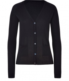 A stylish staple that youll return to season after season, Jil Sander Navys dark blue cardigan embodies classic chic - Crafted from a lighter-weight, sumptuously soft silk and cashmere blend - Slim cut, with v-neck, long, fitted sleeves and full button placket - Two small pockets at front, rib trim at cuffs and hem - An elegant, everyday go-to ideal for pairing with everything from jeans and miniskirts to dress trousers and leather pants