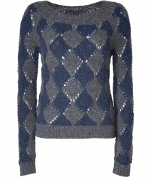 Work playful patterning into your contemporary knitwear collection with Marc by Marc Jacobs two-tone diamond pullover - Wide rounded neckline, long sleeves, ribbed trim, dropped-stitch detail throughout - Slim straight fit - Team with casual separates and edgy studded accessories Work playful patterning into your contemporary knitwear collection with Marc by Marc Jacobs two-tone diamond pullover - Wide rounded neckline, long sleeves, ribbed trim, dropped-stitch detail throughout - Slim straight fit - Team with casual separates and edgy studded accessories