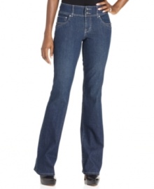 Small rhinestone studs at the pockets of Style&co. Jeans' bootcut denim lend the look subtle sparkle.