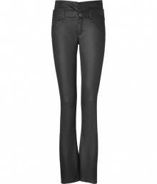 These ultra high-waisted jeans from Theyskens Theory give a fashion forward kick to your casual look - Five-pocket styling, belt loops, ultra-high waist detail, skinny leg - Style with a cropped blouse, boyfriend blazer, and platform heels