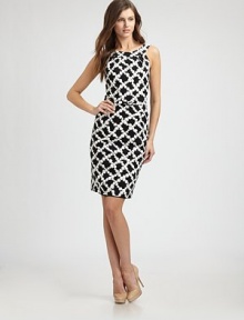 This graphically printed cotton silhouette is cinched at the waist with a narrow matching belt.Banded jewel necklineSleevelessSelf beltBack cutout with top strapConcealed back zipAbout 24 from natural waistCottonDry cleanMade in USA of imported fabricModel shown is 5'11 (180cm) wearing US size 4. This graphically printed cotton silhouette is cinched at the waist with a narrow matching belt.Banded jewel necklineSleevelessSelf beltBack cutout with top strapConcealed back zipAbout 24 from natural waistCottonDry cleanMade in USA of imported fabricModel shown is 5'11 (180cm) wearing US size 4.