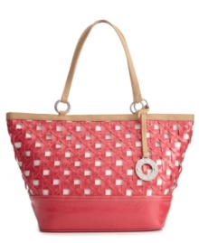 Grab hold of this adorable design from Nine West for the perfect weekend-ready style. This essential summer tote features a woven exterior, silvertone hardware and contrast trim. Grab hold of this adorable design from Nine West for the perfect weekend-ready style. This essential summer tote features a woven exterior, silvertone hardware and contrast trim.