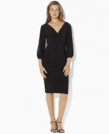 A bold V-neckline and split sleeves create an alluring dress from Lauren by Ralph Lauren, rendered in sleek matte jersey that flatters the figure.