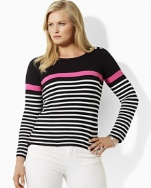 Accented with bold stripes and luxe silver-tone buttons, the Jomine sweater is a chic modern essential in soft ribbed-knit cotton. Accented with bold stripes and luxe silver-tone buttons, the Jomine sweater is a chic modern essential in soft ribbed-knit cotton.