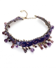 Vibrant in velvet. Lauren by Ralph Lauren's Bedford Weekend choker features gold-tone and brass details, as well as stunning beads to make your getaway a glamorous one. Approximate length: 12 inches + 2-inch extender.