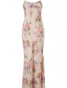 Usher in springtime style in this lavish floral dress from Joseph - Scoop neck, tie-detailed spaghetti straps, maxi length, all-over floral print, tuck detailing - Pair with wedge sandals, a fringe-detailed shawl, and a statement necklace