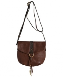 Light as feather, chic as a crossbody: this boho-chic leather purse from Lucky Brand is subtly embossed with a feather design echoed by the feather and bead charm. Light as feather, chic as a crossbody: this boho-chic leather purse from Lucky Brand is subtly embossed with a feather design echoed by the feather and bead charm.