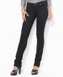 A chic skinny silhouette lends contemporary polish to Lauren Jeans Co.'s classic denim jean, rendered with a hint of stretch for a flattering fit.