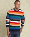 Look cool while staying warm in this super soft Tommy Hilfiger vibrant striped sweater.