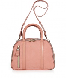 With a retro-chic shape and modern zipper detailing, See by Chlo?s sweet suede bowling bag is a cool choice for contemporary city looks - Metallic embossed front logo, zippered front pocket, tonal leather double top handles and removable shoulder strap, tonal leather trim, zip-around closure, inside zippered back wall pocket, 2 front wall slot pockets - Carry to work with modern separates, or as a cool compliment to casual weekend looks With a retro-chic shape and modern zipper detailing, See by Chlo?s sweet suede bowling bag is a cool choice for contemporary city looks - Metallic embossed front logo, zippered front pocket, tonal leather double top handles and removable shoulder strap, tonal leather trim, zip-around closure, inside zippered back wall pocket, 2 front wall slot pockets - Carry to work with modern separates, or as a cool compliment to casual weekend looks