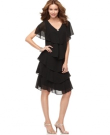 Get into the swing of things in this flirty, tiered dress from Patra's collection of petite apparel, with a hint of sparkle at the neckline. Get into the swing of things in this flirty, tiered dress from Patra's collection of petite apparel, with a hint of sparkle at the neckline.