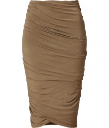 The ultimate pencil skirt, this flattering Donna Karan favorite will keep you turning heads while maintaining comfort - Pencil silhouette, twisted drape detailing - Pair with a silk blouse, fishnets, and platform pumps The ultimate pencil skirt, this flattering Donna Karan favorite will keep you turning heads while maintaining comfort - Pencil silhouette, twisted drape detailing - Pair with a silk blouse, fishnets, and platform pumps