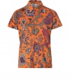 Work an iconic paisley into your poolside look with Etros bright orange-multi printed polo - Classic collar, short sleeves, partial button placket, side slits - Slim fit - Wear over swim trunks with bright leather flip-flops