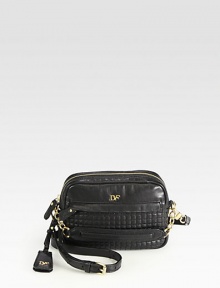 A elegant quilted leather style with radiant hardware and a petite frame.Detachable leather and chain top handle, 2½ dropAdjustable shoulder strap, 20-22 dropTop zip closureOne outside zip pocketOne inside zip pocketFully lined7W X 4½H X 2DImported A elegant quilted leather style with radiant hardware and a petite frame.Detachable leather and chain top handle, 2½ dropAdjustable shoulder strap, 20-22 dropTop zip closureOne outside zip pocketOne inside zip pocketFully lined7W X 4½H X 2DImported
