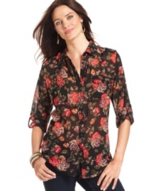 Work florals into your fall wardrobe with NY Collection's latest shirt.