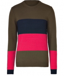 Work a bold colorblock into your knitwear collection with Marc by Marc Jacobs luxe modern iteration pure merino wool - Round neckline, long sleeves, fine ribbed trim - Slim fit - Wear with slim fit trousers and leather boots Work a bold colorblock into your knitwear collection with Marc by Marc Jacobs luxe modern iteration pure merino wool - Round neckline, long sleeves, fine ribbed trim - Slim fit - Wear with slim fit trousers and leather boots