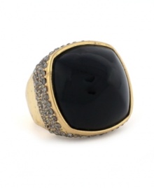 Get ready for cocktail hour in this statement style. Worthy of a conversation, Vince Camuto's dome-shaped ring shines in black lucite with sparkling glass accents. Crafted in gold tone mixed metal. Size 7. Get ready for cocktail hour in this statement style. Worthy of a conversation, Vince Camuto's dome-shaped ring shines in black lucite with sparkling glass accents. Crafted in gold tone mixed metal. Size 7.