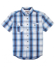 Get your plaid on. Style gets serious when you're sporting this button-front shirt from No Retreat. Get your plaid on. Style gets serious when you're sporting this button-front shirt from No Retreat.