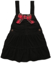 An adorable plaid bow accents the darling look of this comfy corduroy jumper from Osh Kosh. An adorable plaid bow accents the darling look of this comfy corduroy jumper from Osh Kosh.