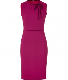 Bring feminine charm to your office-to-evening look with this figure-hugging pencil dress from Valentino - Round neck with velvet ribbon trim, sleeveless, thin velvet waistband, fitted silhouette, concealed back zip closure - Style with peep-toe pumps and a cashmere cardigan