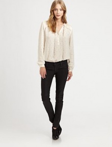 Special wax coating gives these ultra-stretchy skinnies that sleek look, while a touch of cotton provides a soft finish. THE FITSkinny fitRise, about 7Inseam, about 30THE DETAILSButton closureZip flyFive-pocket style70% Lyocell/28% cotton/2% elastaneMachine washMade in USA of imported fabricModel shown is 5'10 (177cm) wearing US size 0. Special wax coating gives these ultra-stretchy skinnies that sleek look, while a touch of cotton provides a soft finish. THE FITSkinny fitRise, about 7Inseam, about 30THE DETAILSButton closureZip flyFive-pocket style70% Lyocell/28% cotton/2% elastaneMachine washMade in USA of imported fabricModel shown is 5'10 (177cm) wearing US size 0.