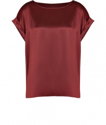 Both elegant and modern, Brunello Cucinellis rust stretch silk top is a chic choice for putting a contemporary feminine spin on tailored looks - Boat-neckline, softly rolled short dolman sleeves - Easy straight silhouette - Team with sharply tailored trousers and understated elegant accessories Both elegant and modern, Brunello Cucinellis rust stretch silk top is a chic choice for putting a contemporary feminine spin on tailored looks - Boat-neckline, softly rolled short dolman sleeves - Easy straight silhouette - Team with sharply tailored trousers and understated elegant accessories