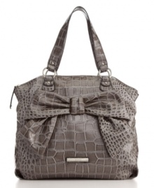 Go bold when you go out: this trendy croc-embossed handbag is embellished with a can't-be-missed oversized bow. Go bold when you go out: this trendy croc-embossed handbag is embellished with a can't-be-missed oversized bow.