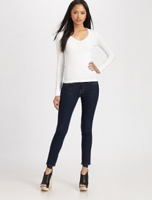 A classic V-neck tee in soft pima cotton, textured with allover fine ribbing. V-neckline Long sleeves 1x1 ribbing About 26 from shoulder to hem Pima cotton/modal; machine wash Made in USA A classic V-neck tee in soft pima cotton, textured with allover fine ribbing. V-neckline Long sleeves 1x1 ribbing About 26 from shoulder to hem Pima cotton/modal; machine wash Made in USA